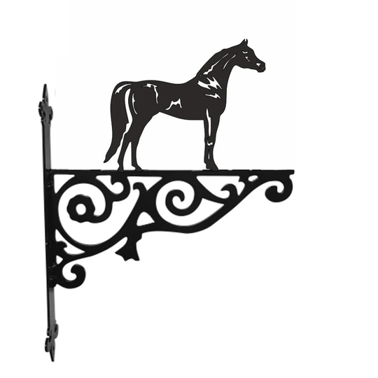 Arabian Horse Ornamental Hanging Bracket - Contemporary Basket Wall Mounted Decorative Garden Black