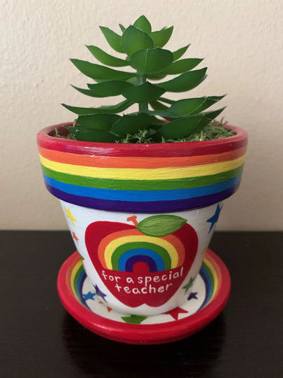 Teacher Appreciation Planter With Drainage Tray | Custom Gift Pot Saucer Hand-Painted Decorative Planter, Made-To-Order
