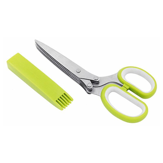 Herb Scissors, 5-Blade Sharp Scissors for Chopping Herbs Suitable for Chives Cive Onion Garlic Vanilla with Cleaning Comb (1 Pack, Green)