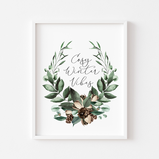 Cosy Winter Vibes Christmas Pinecone Wreath Seasonal Watercolour Illustration Unframed Print|Christmas Prints|Seasonal Decor|xmas Decor