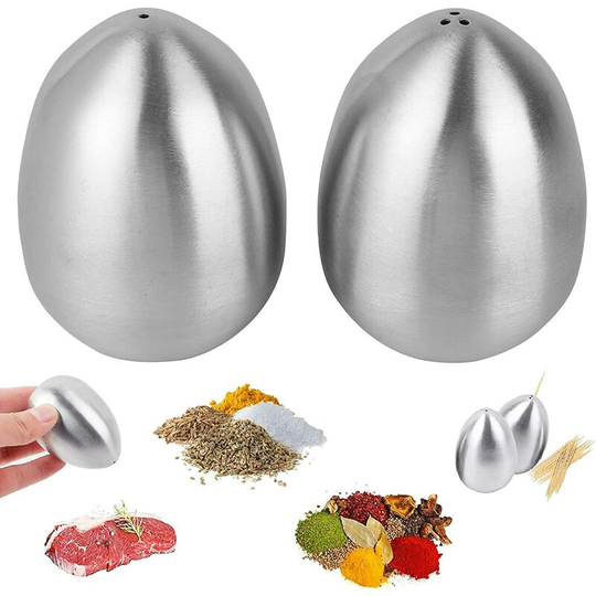 Set of 2 stainless steel spice jars Pepper Shaker Egg Shaped Salt Shaker