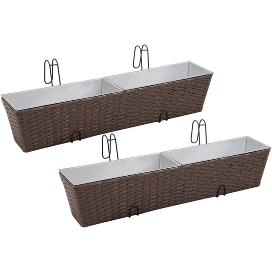Hommoo - Balcony Trapezoid Rattan Planter Set 80 cm 2 pcs Brown VD26354