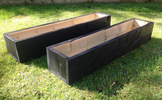 2 X 60 cm Long Wooden Garden/Herb Planters - Painted Black Ash- Ready Assembled With Fast Delivery