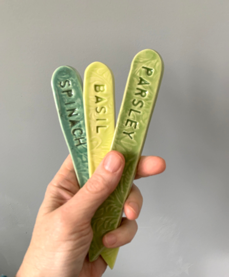 Herb Markers, Set Of Three, Garden Veggie Pottery Handmade, Mother's Day Gift