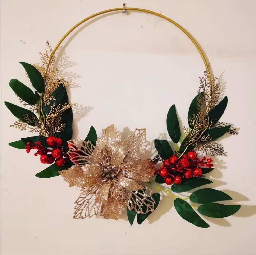Modern Christmas Hoop Wreath| Door Wreath | Poinsettia Seasonal Hanging