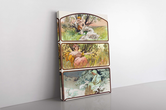 Alphonse Mucha 3 Seasons Large Framed Canvas Wall Picture Print Art Nouveau Home Decoration