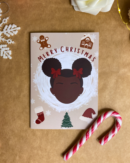 Black Girl Mini Christmas Card - Children's Seasons Greetings Holiday Cards Diverse Greeting Merry