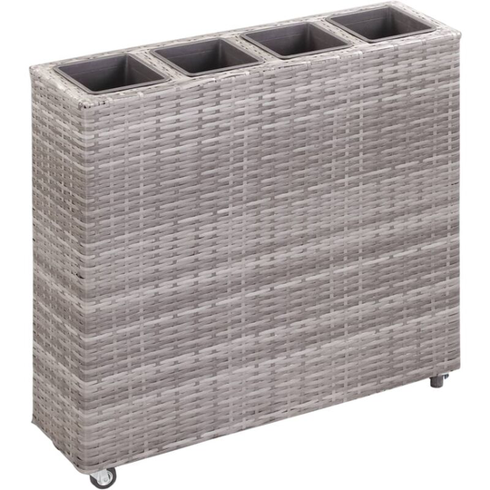 Garden Raised Bed with 4 Pots 80x22x79 cm Poly Rattan Grey - Grey