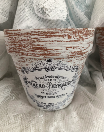 French Country Farmhouse, Chalk Paint Aged, 4 Or 6 Inch Clay Pot, Cacao Payraud