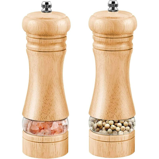 Pepper and Salt Mills, Wooden Salt and Pepper Shakers, Adjustable with Ceramic Spice Grinder, Classic Pepper Grinder, Set of 2, Manual Spice Mills