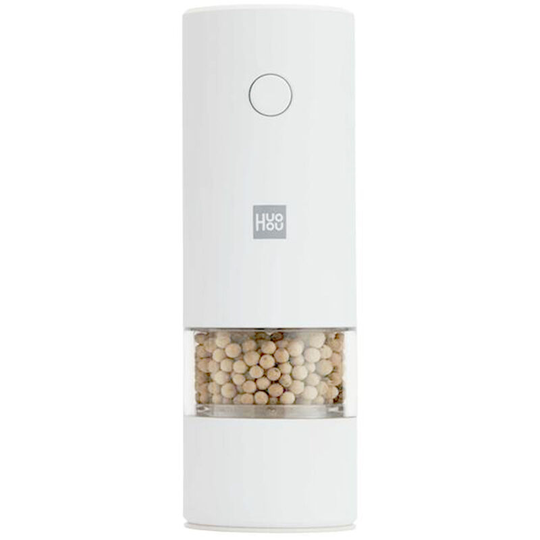 Electric Salt and Pepper Grinder Battery Operated Automatic Pepper Mill Spice Mills with led Light, White - White - Huohou