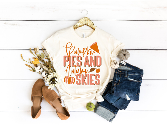 Pumpkin Pies & Autumn Skies T-Shirt - Thanksgiving Shirt Fall Tee Spice Season Unisex Holiday
