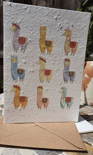 Plantable Llamas Seed Card, Wildflower Sustainably Made Blank Greetings Eco Friendly Gift Card Birthday Thank You, Gardening Teacher