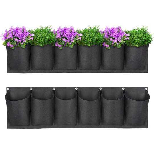 Vertical Planting Bag, Betterlife Garden Plant Bag Wall Hanging Planter Balcony Hanging Pot Indoor Outdoor Flower 6 Pockets (Black, 2pcs)