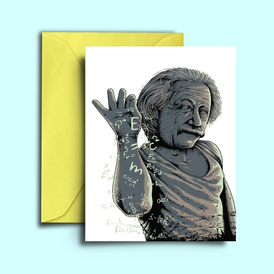 Funny Graduation Card For Science, Physic Major, Physicist, Phd Holders Ft. Albert Einstein & Salt Bae - Cool A5 Blank