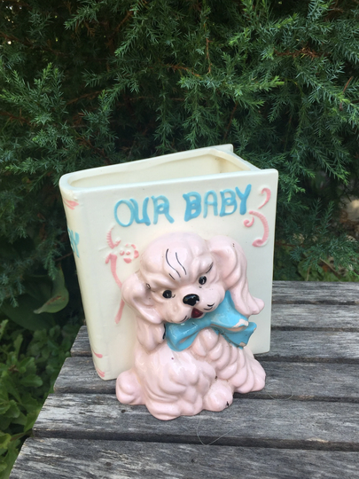 Vintage Pink Puppy Planter Our Baby 1960S