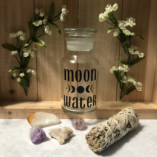 Moon Water Phase Glass Bottle With Lid | Full Dark Goddess Ritual Magick Herb Jar Spells Alter Tools