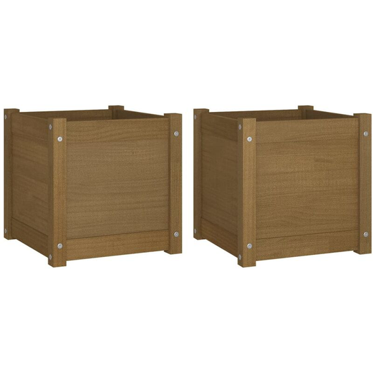 Garden Planters 2 pcs Honey Brown 40x40x40 cm Solid Pinewood Vidaxl Brown