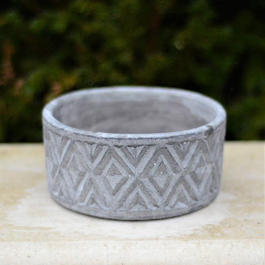 Low Cylinder Geometric Stone Cement Concrete Grey Herb Plant Pot Cover Planter Weathered Heavy Bowl