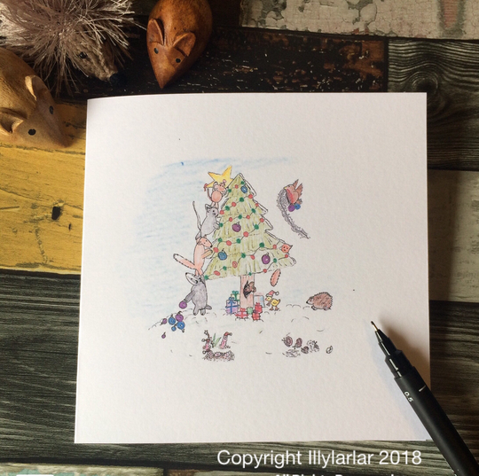 Delicately Hand Drawn Nature Christmas/Season Card -Blank Inside