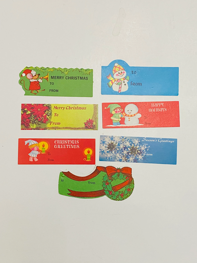 Vintage Christmas Gift Tags Sold Individually | Choose Design Seasons Greeting Snowman Mouse Wreath Merry