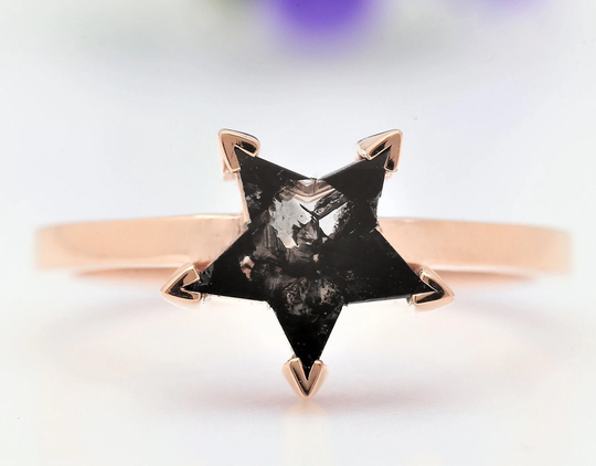 Salt & Pepper Diamond Ring Natural Star Cut For Engagement Gift Her Anniversary