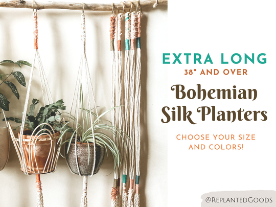 xl Bohemian Silk Wrapped Planter // Color-Block Rope Choose Your Color Macrame Colorblock