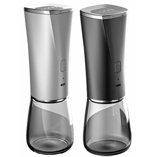Fvbjd - Electric Salt and Pepper Grinder Set - Pack of 2-Automatic Rechargeable Mills-Adjustable Ceramic Grind Upgrade Charging Black + Silver [2