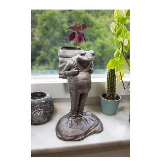 Frog Flowerpot Sculpture Planter - Silver