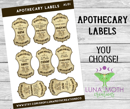 Apothecary Labels - You Choose The Herbs, Herb Labels, Witchcraft Herbs, Herbs For Tea