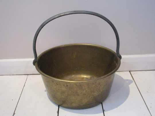 Vintage Brass & Iron Jam Pot - Timeworn Pot Rustic Kitchen Garden Planter Plant Shabby Decor