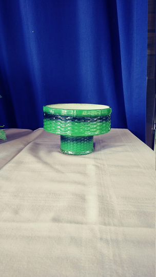 Vintage Green Basket Weave Ceramic Pedestal Planter