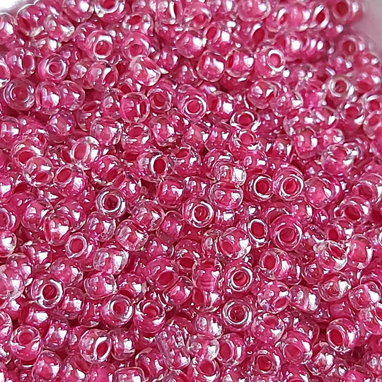 3mm Seed Beads 40G , Dark Pink Lined Clear Beads, Glass Transparent Color Inside Rocailles B366