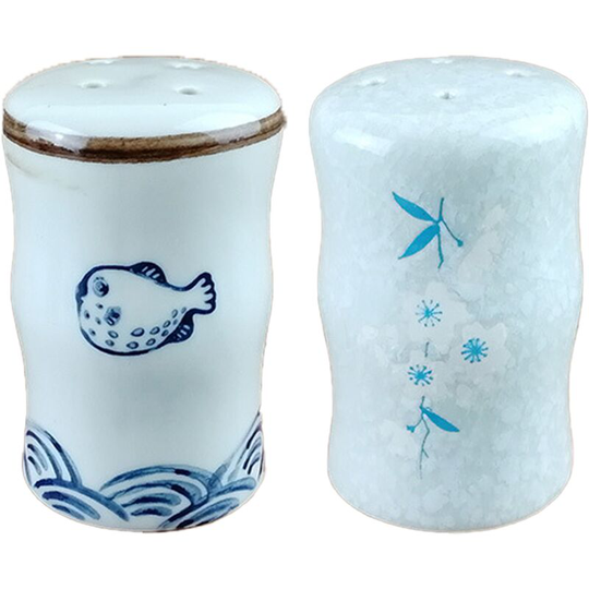 Fvbjd - Kitchen seasoning jar salt chili powder jar ceramic with hole pepper chicken powder bottle sprinkler (Blowfish) + (Hundred Painting Points)