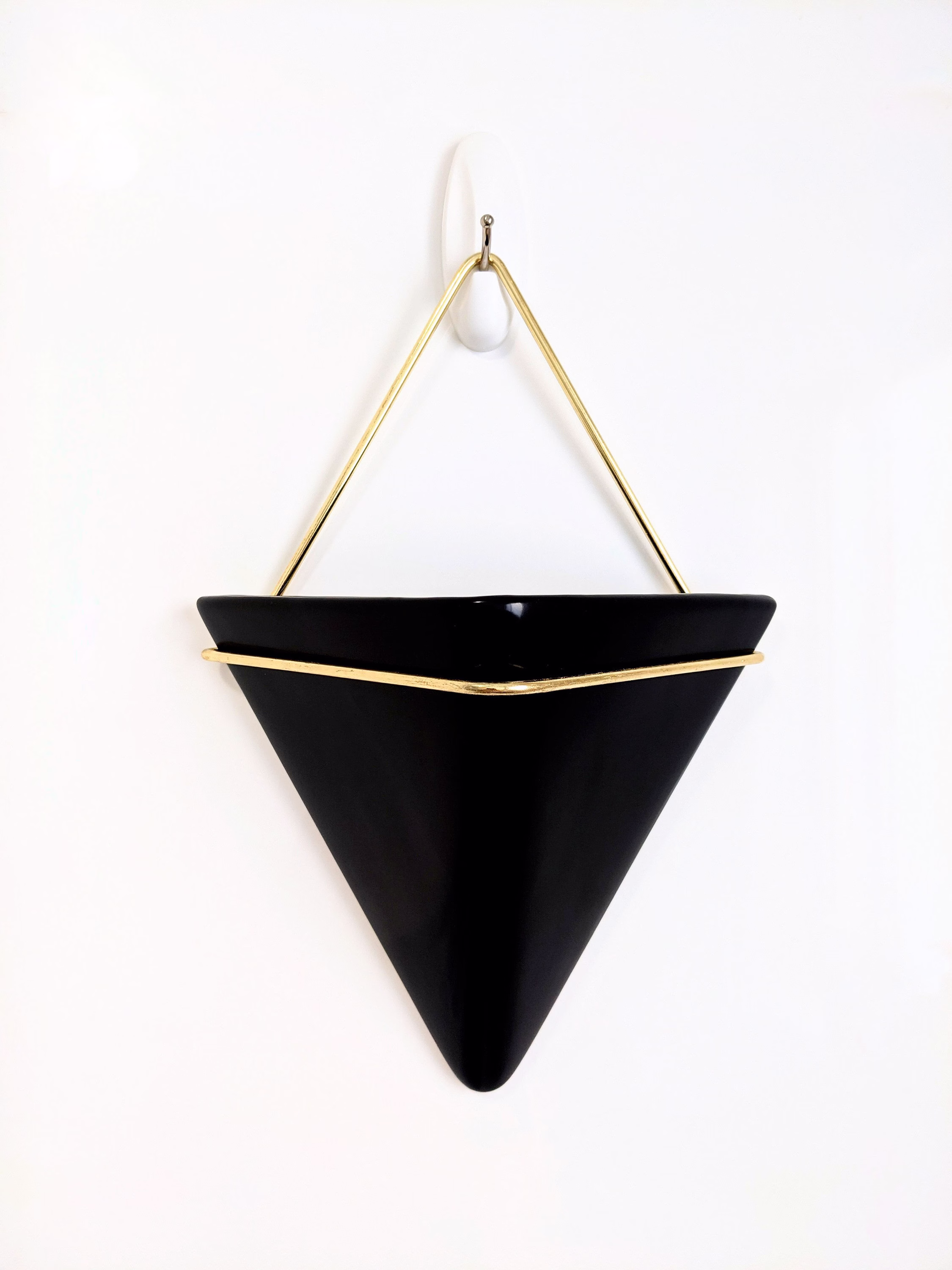 Ceramic Hanging Planter Geometric Wall Flowerpot Home Office Indoor Outdoor Decor | Black/Large