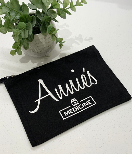 Personalised Grey Black Cotton Medicine First Aid Bag Storage Medication Epi Pen Diabetes Zip Pouch