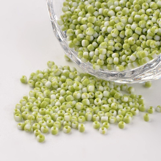 Green & Yellow Striped Seed Beads, 40 Grams, Size 12/0 Glass Seep Beads 1.5~2x2mm Sb0248