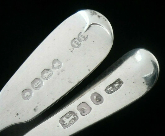 Silver Salt Spoons, 2, Sterling, Condiment, Cutlery, English, Tableware, Thomas Nothcote, H Holland, Hallmarked London 1796 & 1862, Ref596A