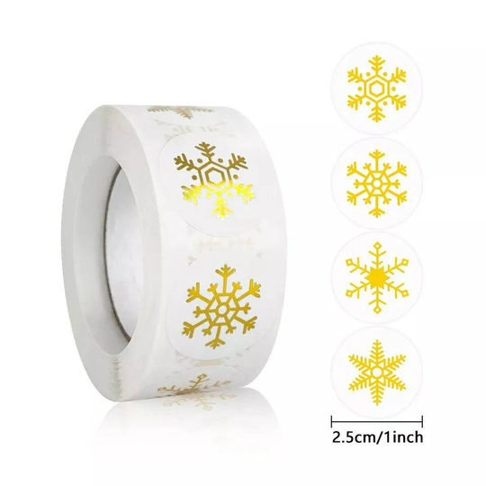 Gold Star Christmas Snowflakes Stickers Labels Sealing Envelope Holiday Season Tags Wrapping Decorations