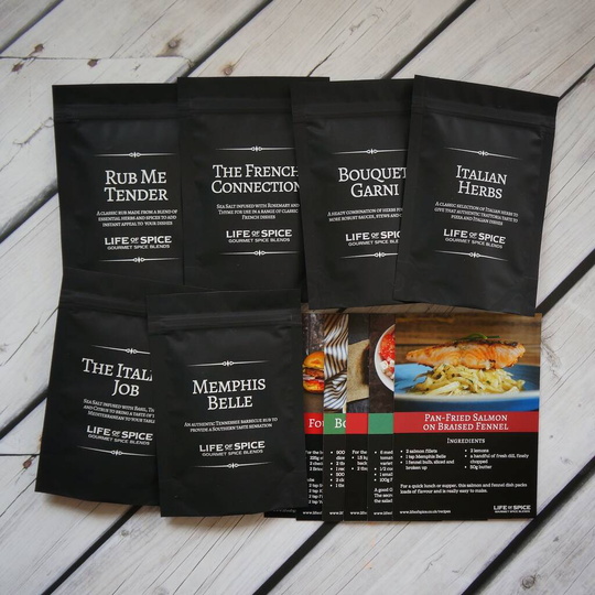 Gourmet Six Pouch Herb And Spice Gift With Recipe Cards