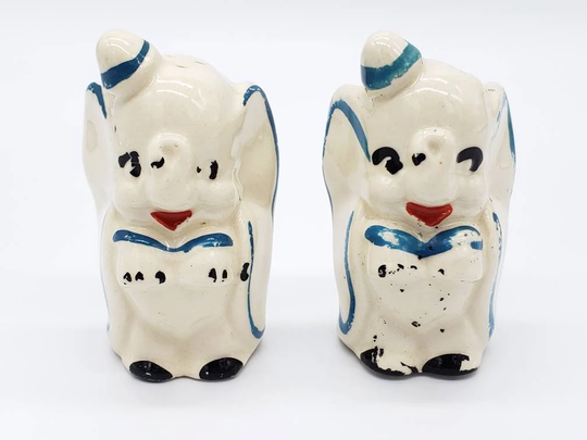 1950S Dumbo, Circus Elephant, Salt & Pepper Shakers, Leeds Pottery/ American Bisque, Vintage Shakers
