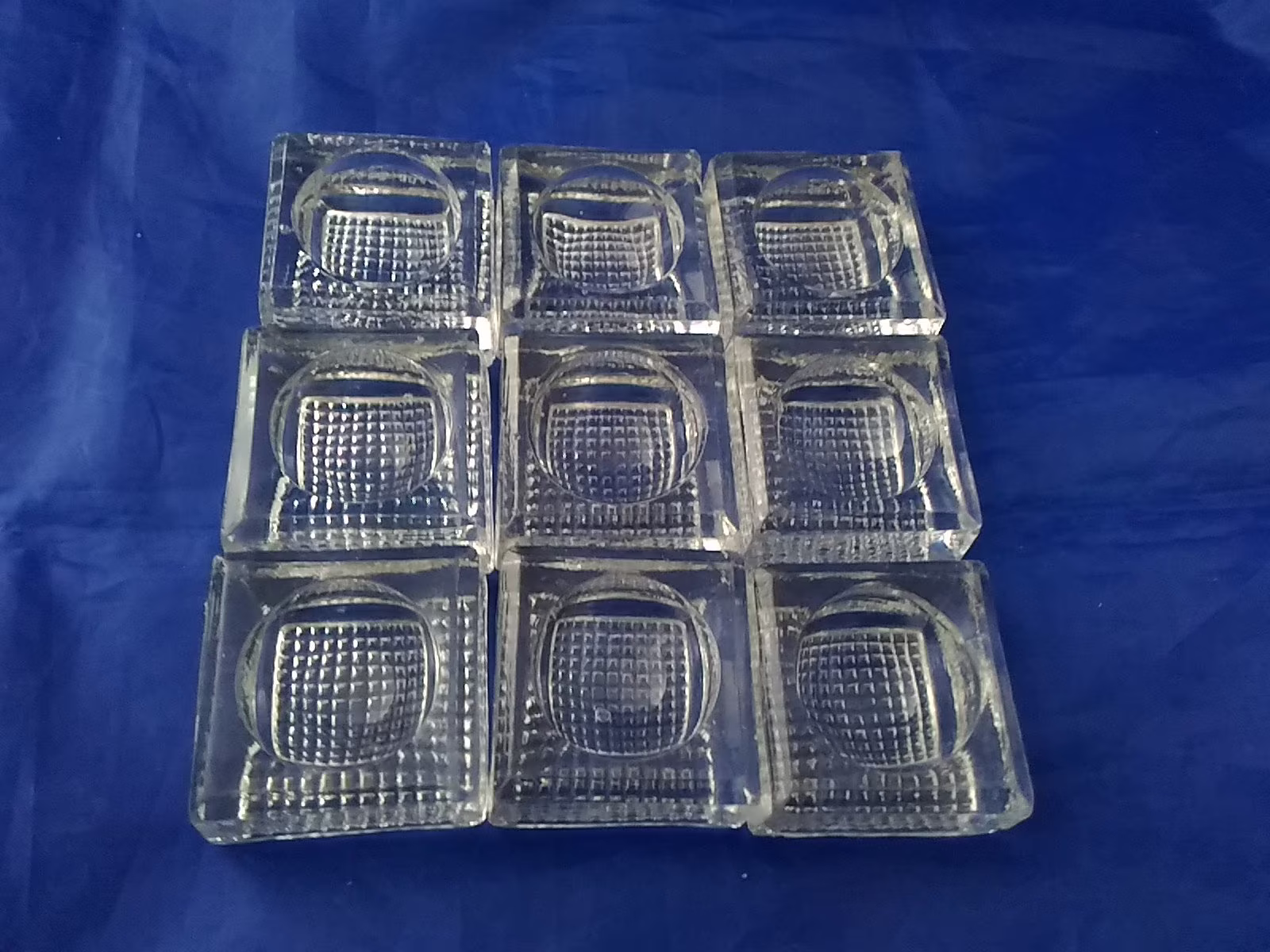 Set Of 9 Matching Square Glass Salt Cellars With A Textured Base. Dish 617