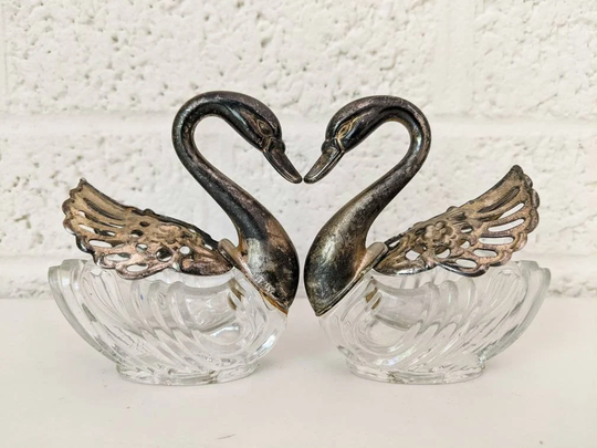 Vintage Italian Swan Salt & Pepper Or Other Serving Dishes | Open, Close Moving Wings