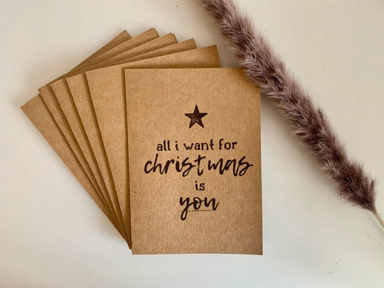Kraft Christmas Card, Cottagecore Print, Minimalist Greeting Pack Of Cards, Recycled Felix Navidad, Rustic
