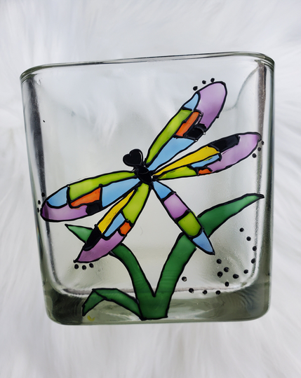 Dragonfly Candleholder, Nature Lover's Gift, Seasonal Decor, Pastel, Stained Glass