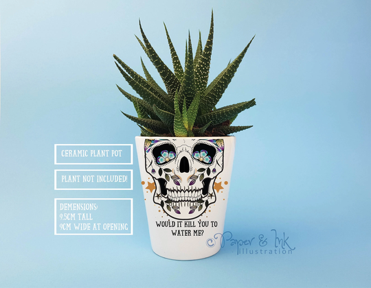 Funny Plant Pot, Indoor Planter, Friend Who's Bad With Plants, Gift, Skull Print, Gift Idea, Mom