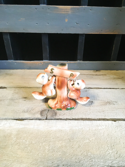 Vintage Salt Pepper Shakers Squirrel On Stand Retro Decor Gift