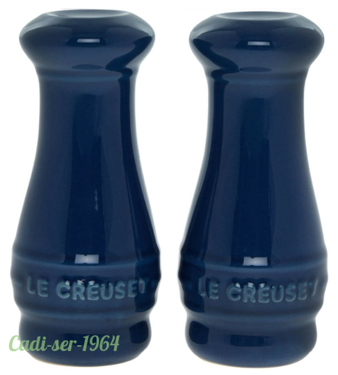 Le Creuset Navy Ink Blue Stoneware Salt & Pepper Shakers Brand New