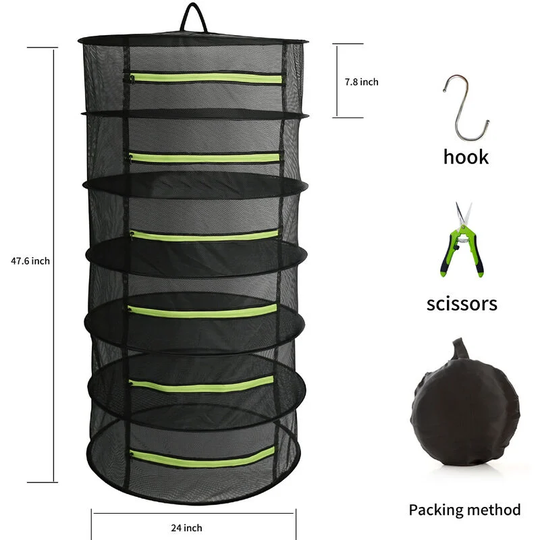 Readcly - Grass Drying Net, Mesh Drying Rack, 6-Layer U-Shaped Zippered Plant Drying Rack, With Storage Bags For Scissors And Hooks, Folding
