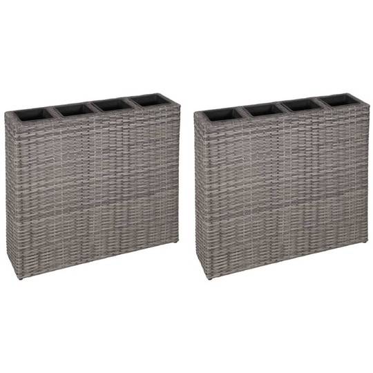 Garden Planter with 4 Pots 2 pcs Poly Rattan Grey VDTD21317 - Topdeal
